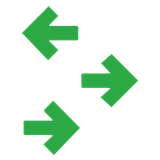 En grön pil åt vänster och två gröna pilar åt höger